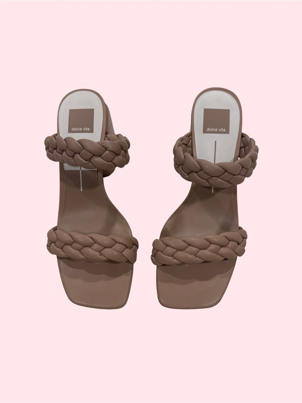 Dolce Vita Braided Double-Strap Slide Heels in Taupe